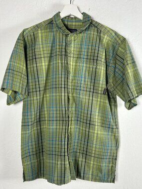 Patagonia Mens Green Blue Plaid Organic Cotton Blend Short Sleeve Shirt Medium